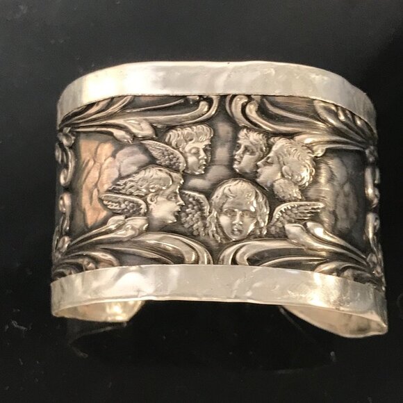 Cherub Spoon Ring Sterling Silver 925 Cuff Bracelet Reynolds Angel Embossed - Picture 2 of 7